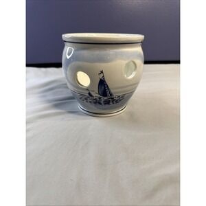 Vintage Delft Blue Bulb Forcing Planter/ Crocus Pot/ Luminary Cutouts Sailboat